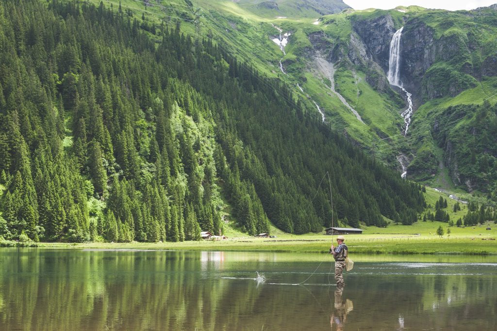 Man fishing in a lake